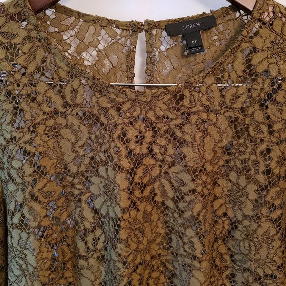 J.Crew Olive Green Round Neck Lace Shirt Top Slip Spaghetti Tank 8T 8 M Medium - Picture 4 of 12